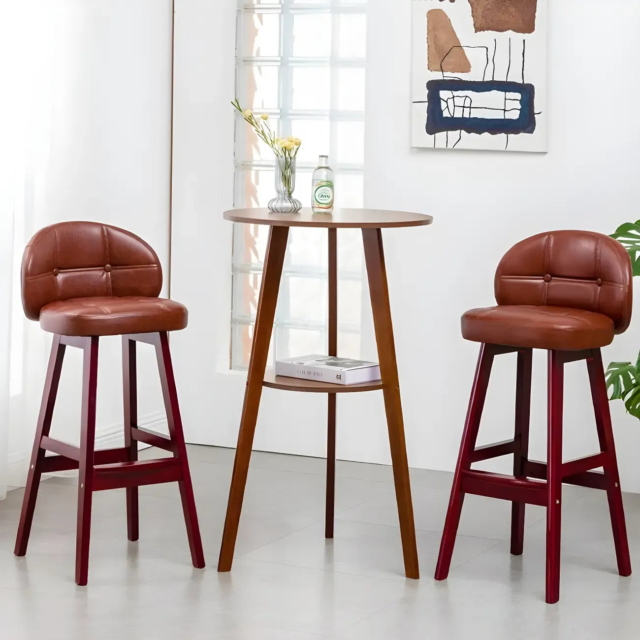 Modern Small Round Bar Height Wood Bar Table with Storage