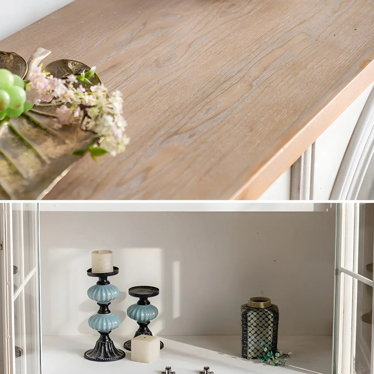 Vintage White Wood Arched Glass Door Display Cabinet