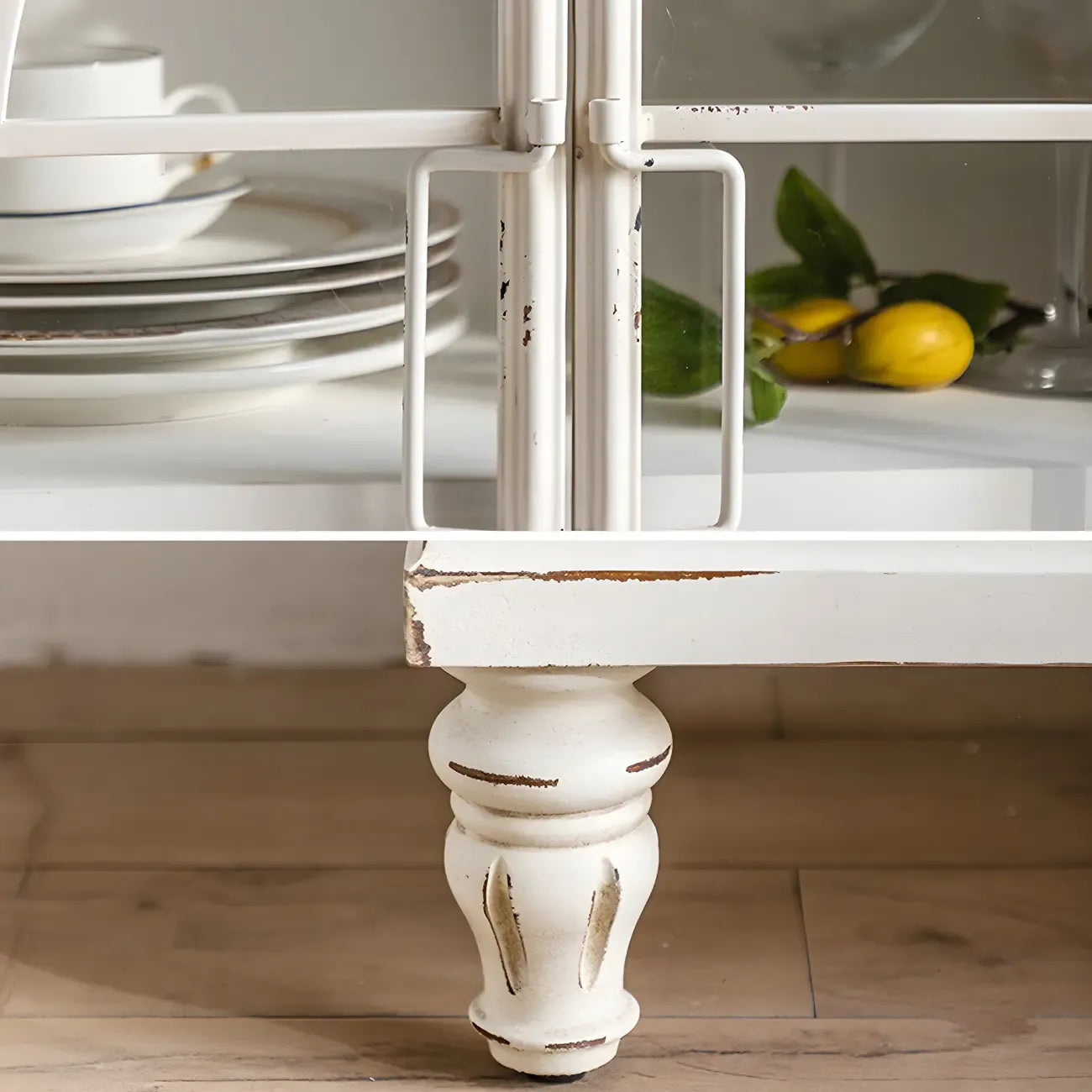 Vintage White Wood Arched Glass Door Display Cabinet