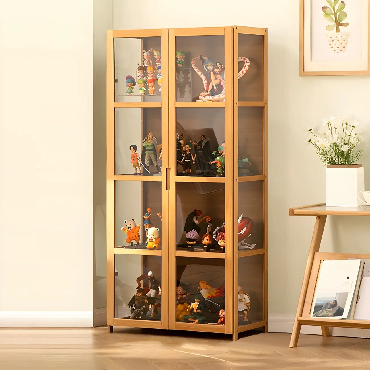 Modern Natural Bamboo Acrylic Standard  Display Cabinet