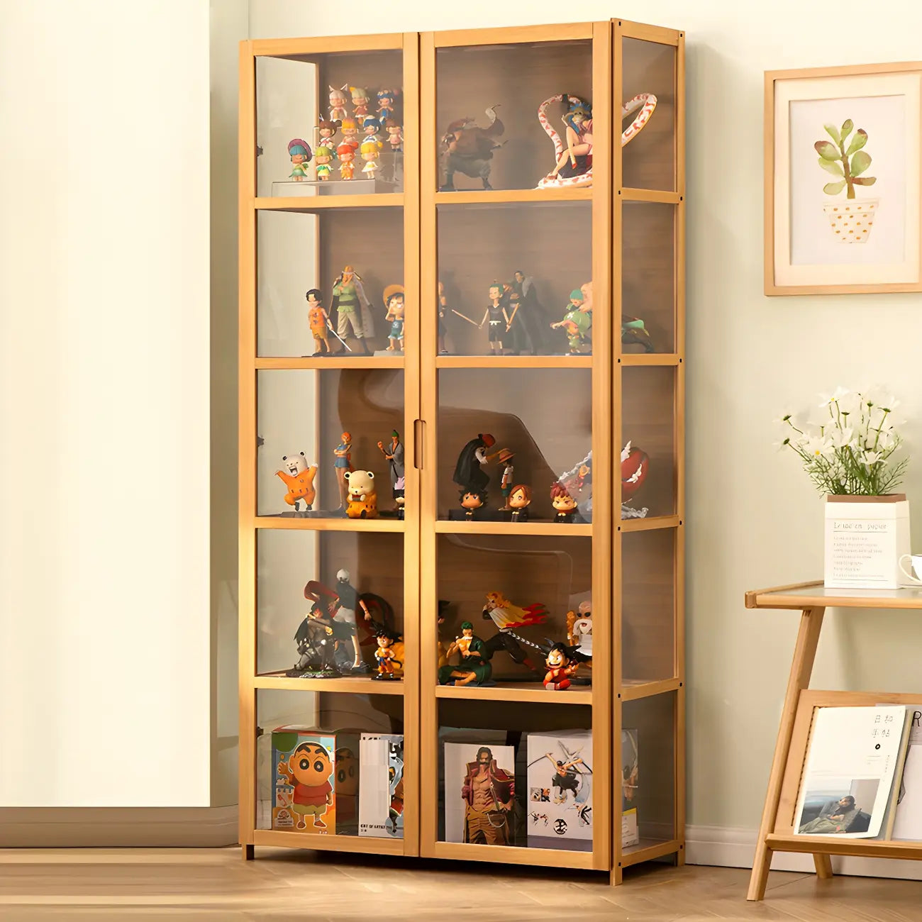 Modern Natural Bamboo Acrylic Standard  Display Cabinet