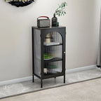 2-Shelf Black Metal Frame Glass Door Display Cabinet