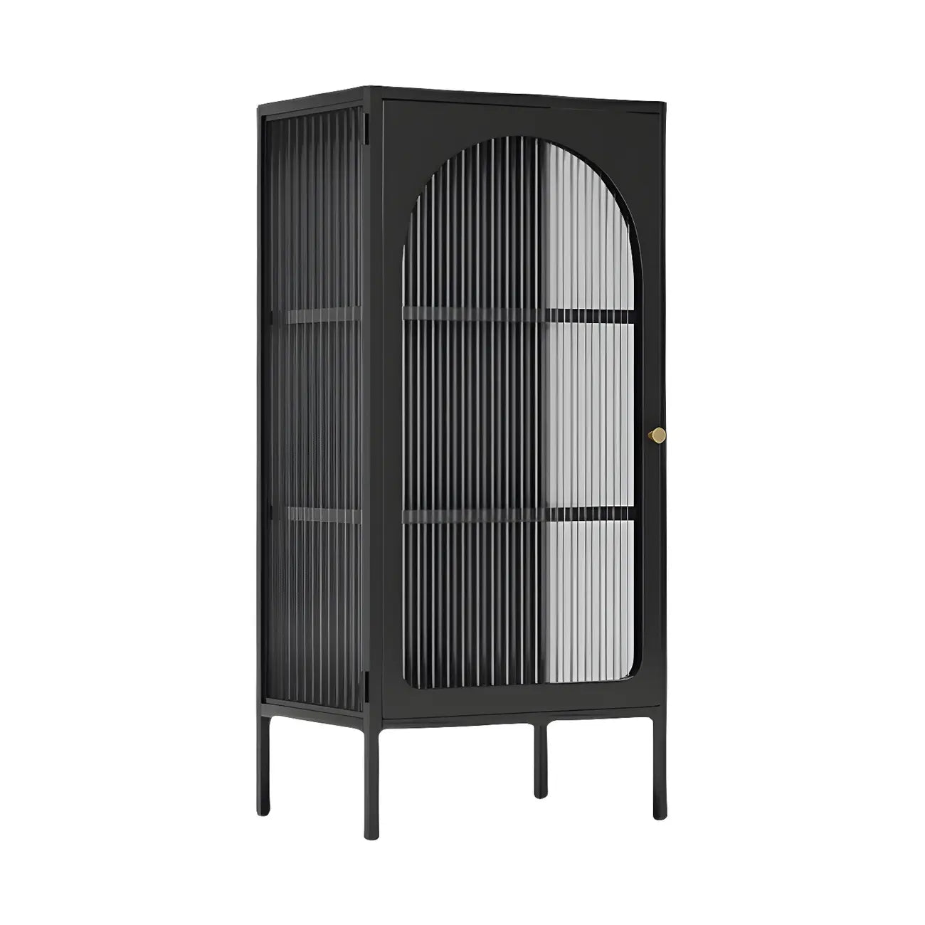 2-Shelf Black Metal Frame Glass Door Display Cabinet