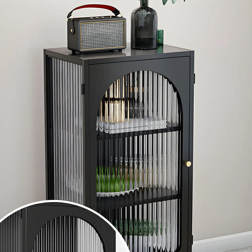 2-Shelf Black Metal Frame Glass Door Display Cabinet