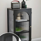 2-Shelf Black Metal Frame Glass Door Display Cabinet