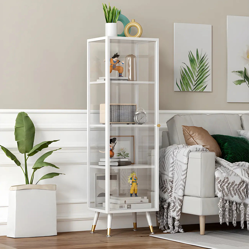 Modern White Metal Cube Shelf Glass Door Display Cabinet