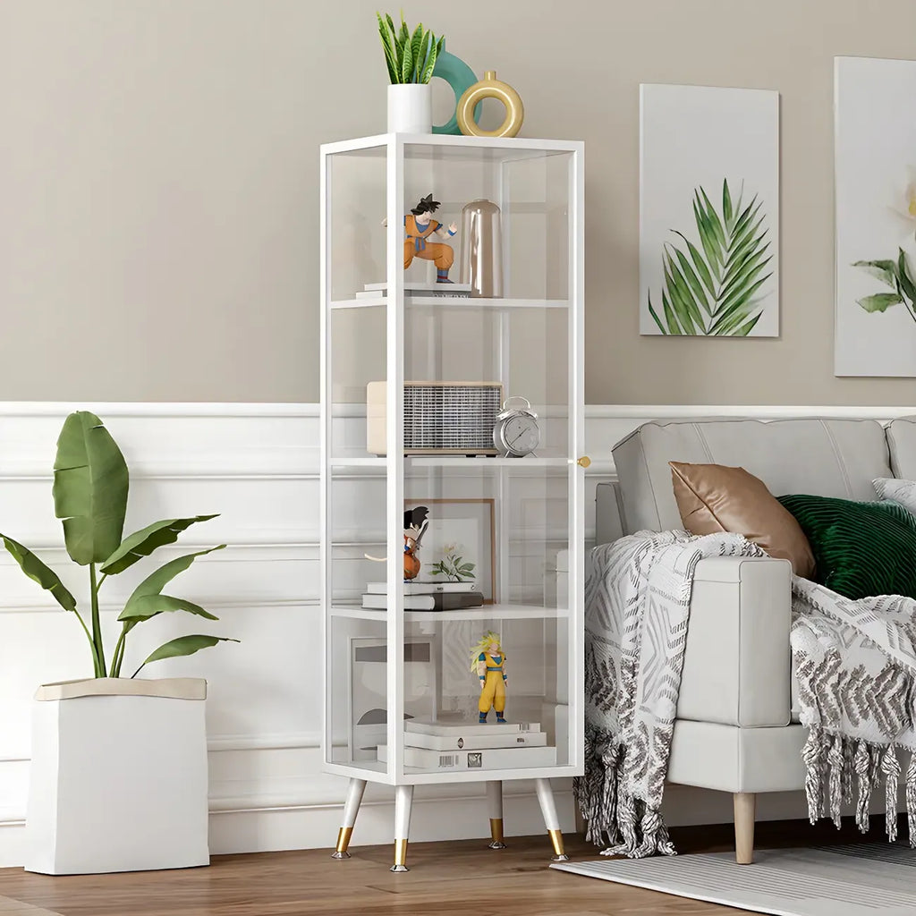 Modern White Metal Cube Shelf Glass Door Display Cabinet