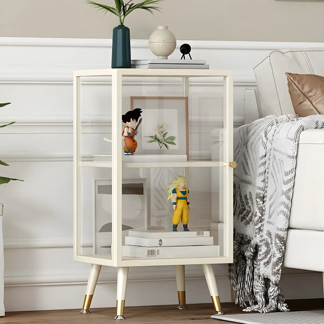 Modern White Metal Cube Shelf Glass Door Display Cabinet