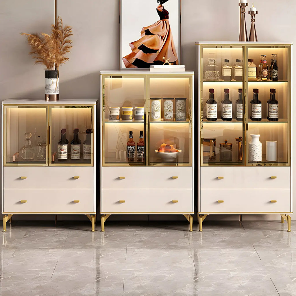 White Wood Gold Legs Adjustable Shelves Display Cabinet