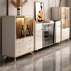 White Wood Gold Legs Adjustable Shelves Display Cabinet