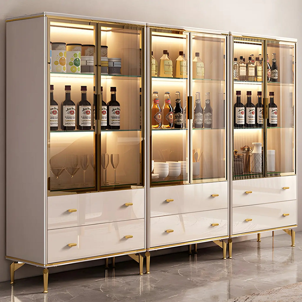 White Wood Gold Legs Adjustable Shelves Display Cabinet