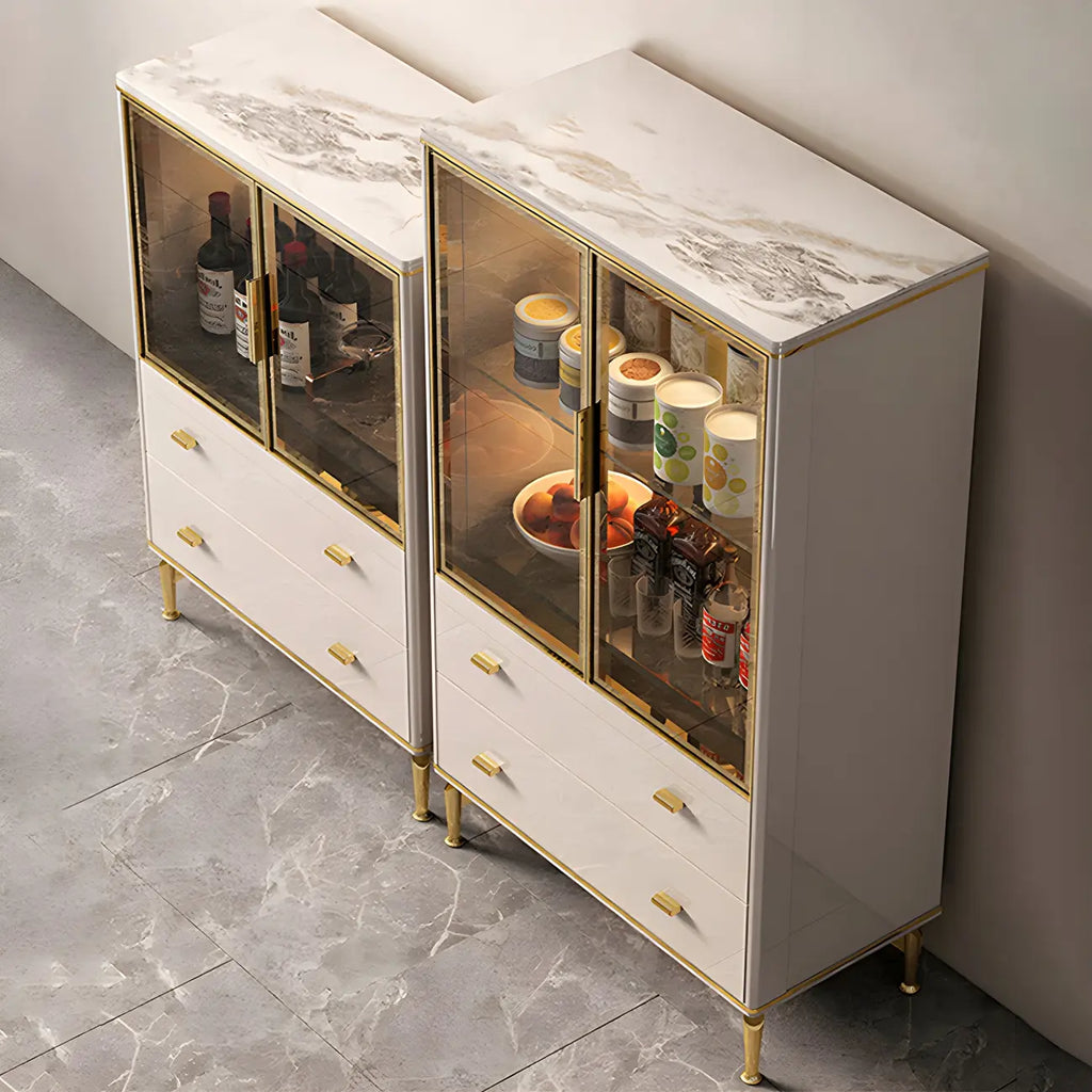 White Wood Gold Legs Adjustable Shelves Display Cabinet