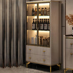 White Wood Gold Legs Adjustable Shelves Display Cabinet