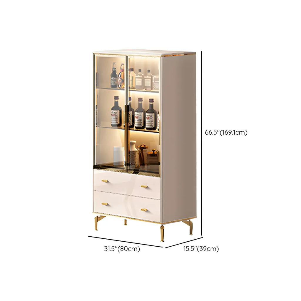 White Wood Gold Legs Adjustable Shelves Display Cabinet