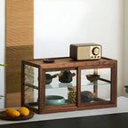 Rustic 2-tier Espresso Wood Display Cabinet for Table Top