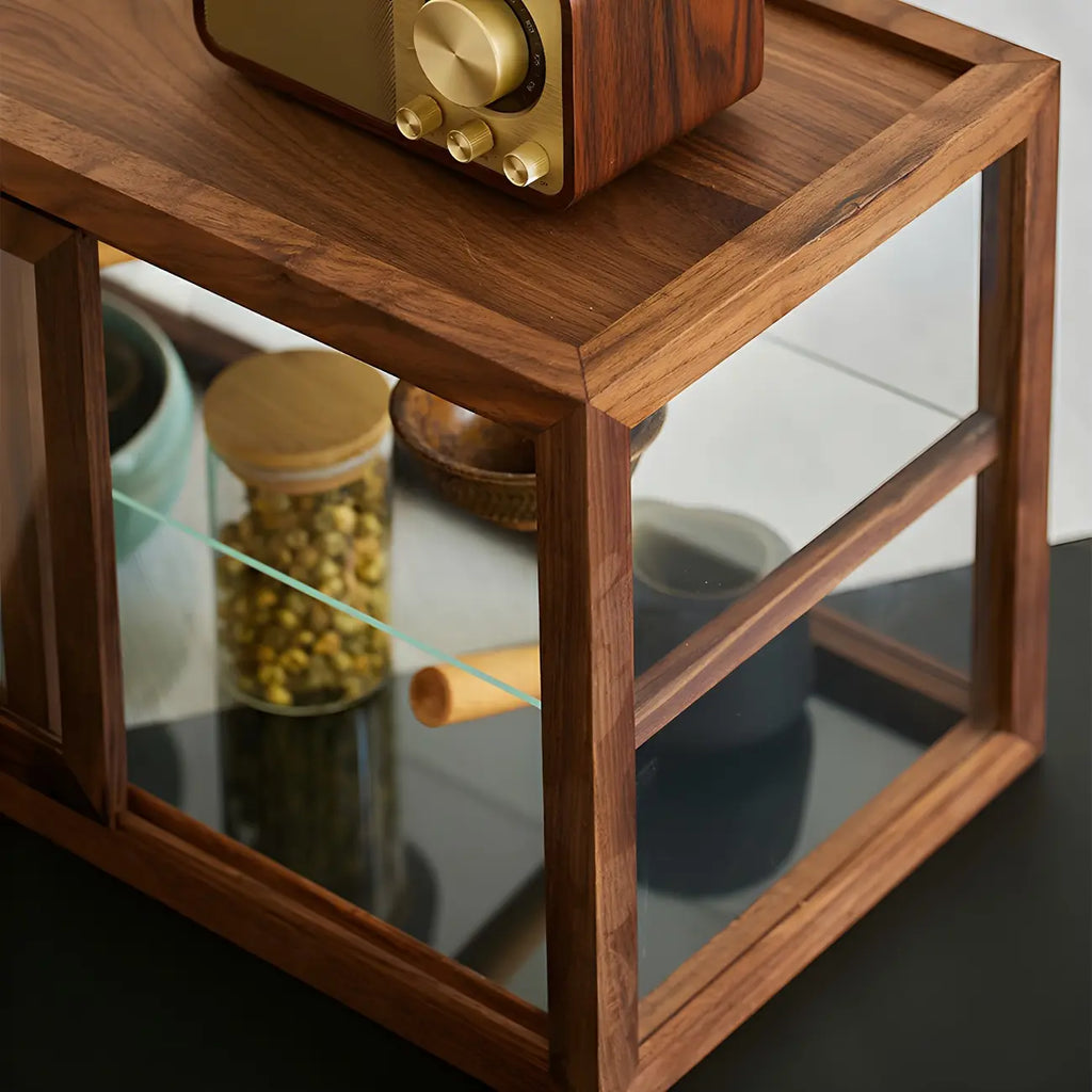 Rustic 2-tier Espresso Wood Display Cabinet for Table Top