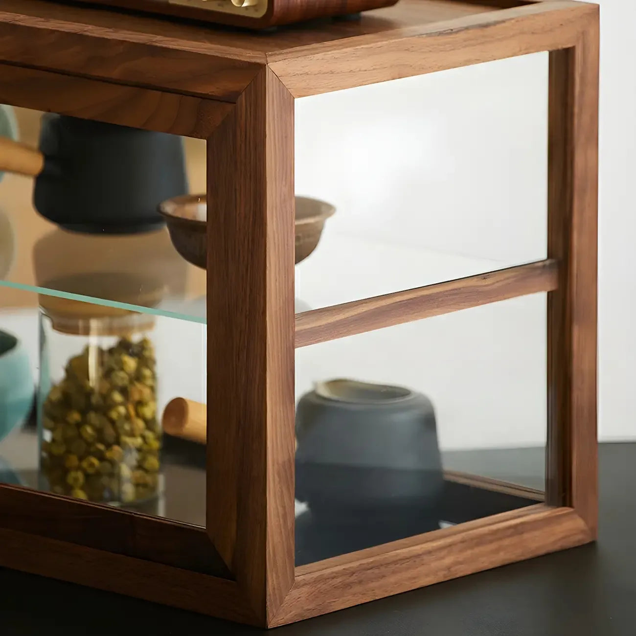 Rustic 2-tier Espresso Wood Display Cabinet for Table Top