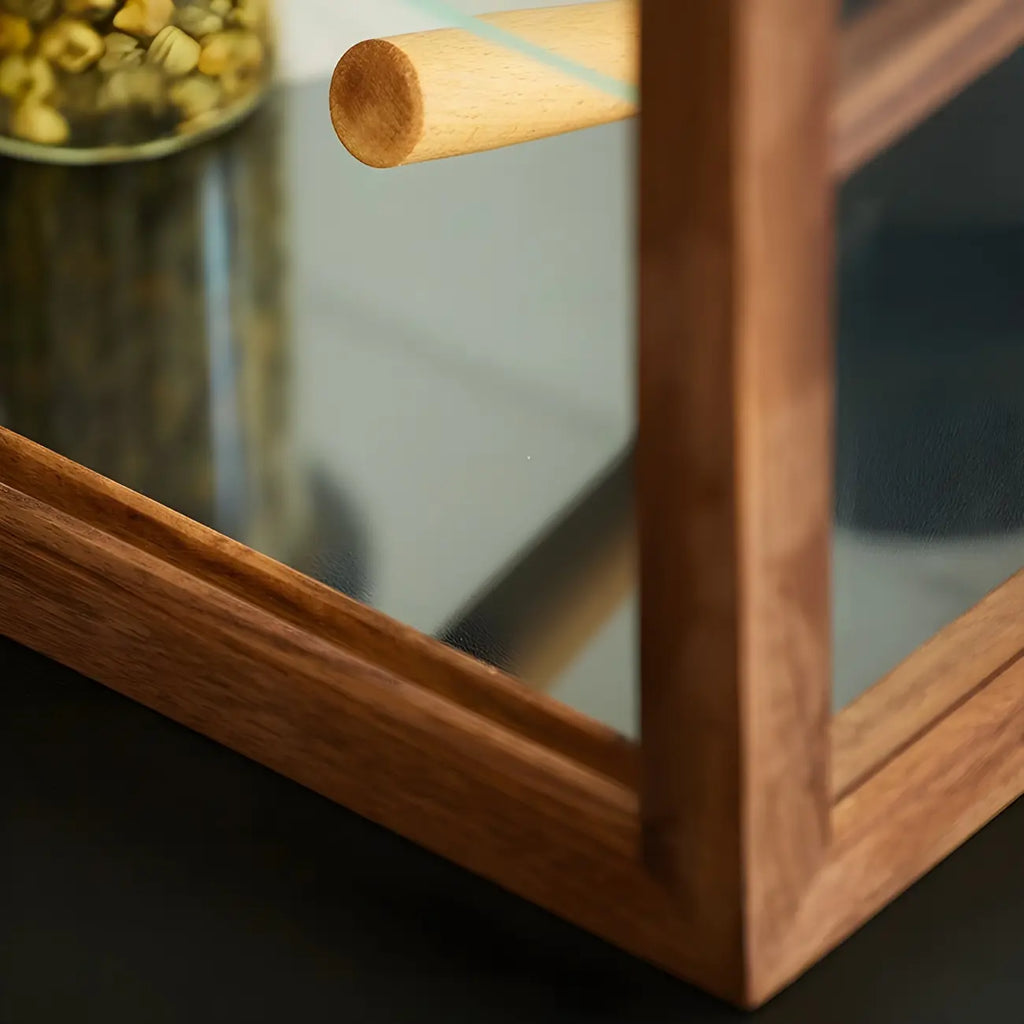 Rustic 2-tier Espresso Wood Display Cabinet for Table Top