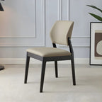 Modern Wood Faux Leather Beige Low Back Dining Chair