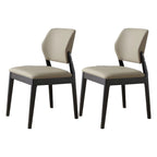 Modern Wood Faux Leather Beige Low Back Dining Chair