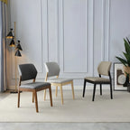 Modern Wood Faux Leather Beige Low Back Dining Chair