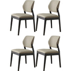 Modern Wood Faux Leather Beige Low Back Dining Chair