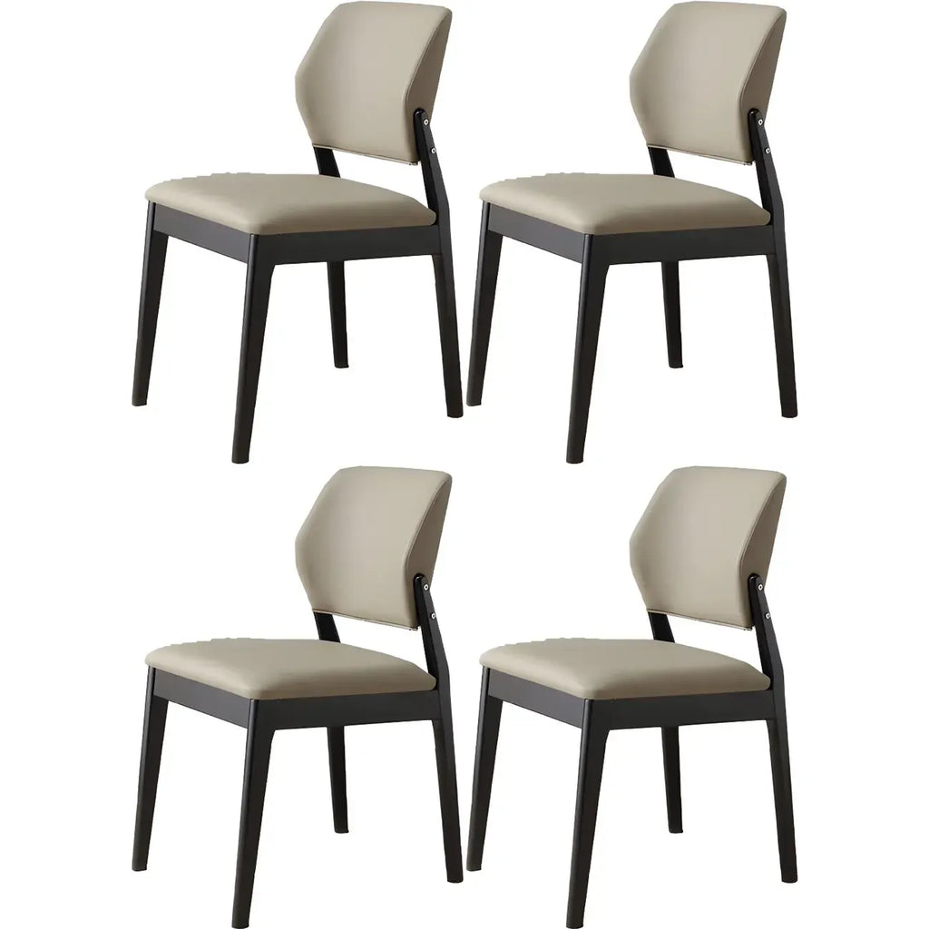 Modern Wood Faux Leather Beige Low Back Dining Chair