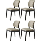 Modern Wood Faux Leather Beige Low Back Dining Chair
