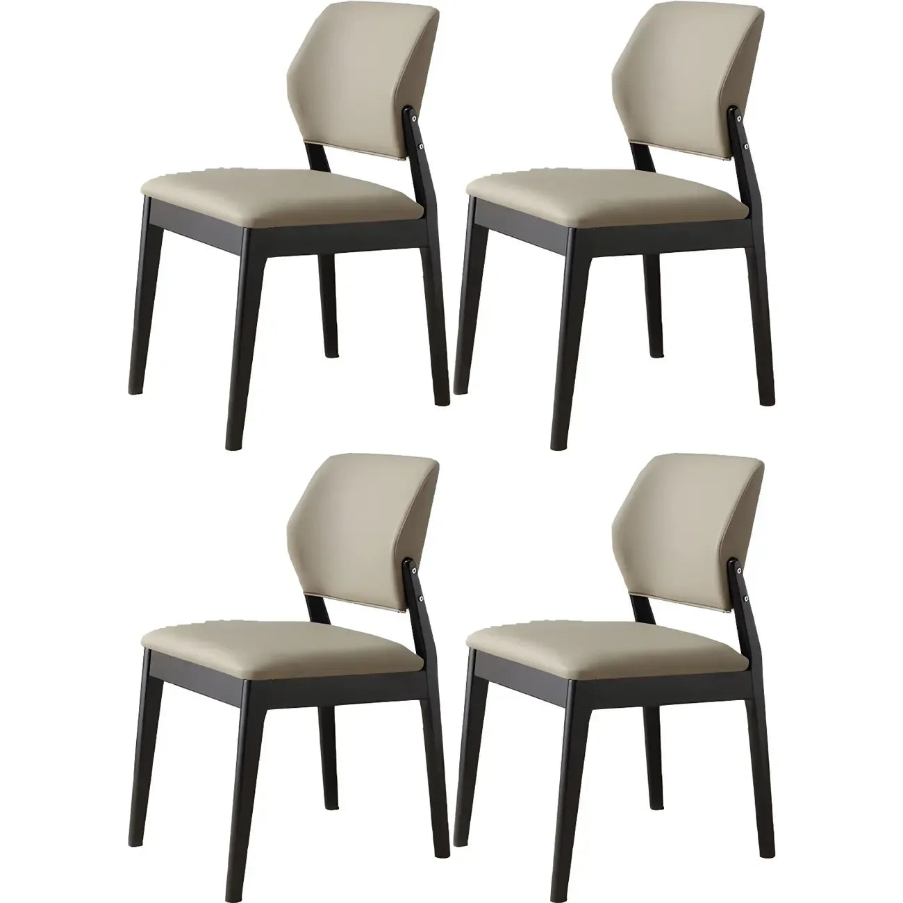 Modern Wood Faux Leather Beige Low Back Dining Chair