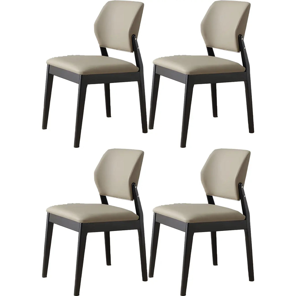 Modern Wood Faux Leather Beige Low Back Dining Chair