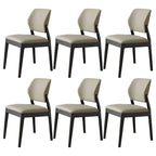 Modern Wood Faux Leather Beige Low Back Dining Chair