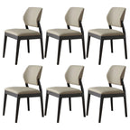 Modern Wood Faux Leather Beige Low Back Dining Chair