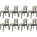 Modern Wood Faux Leather Beige Low Back Dining Chair