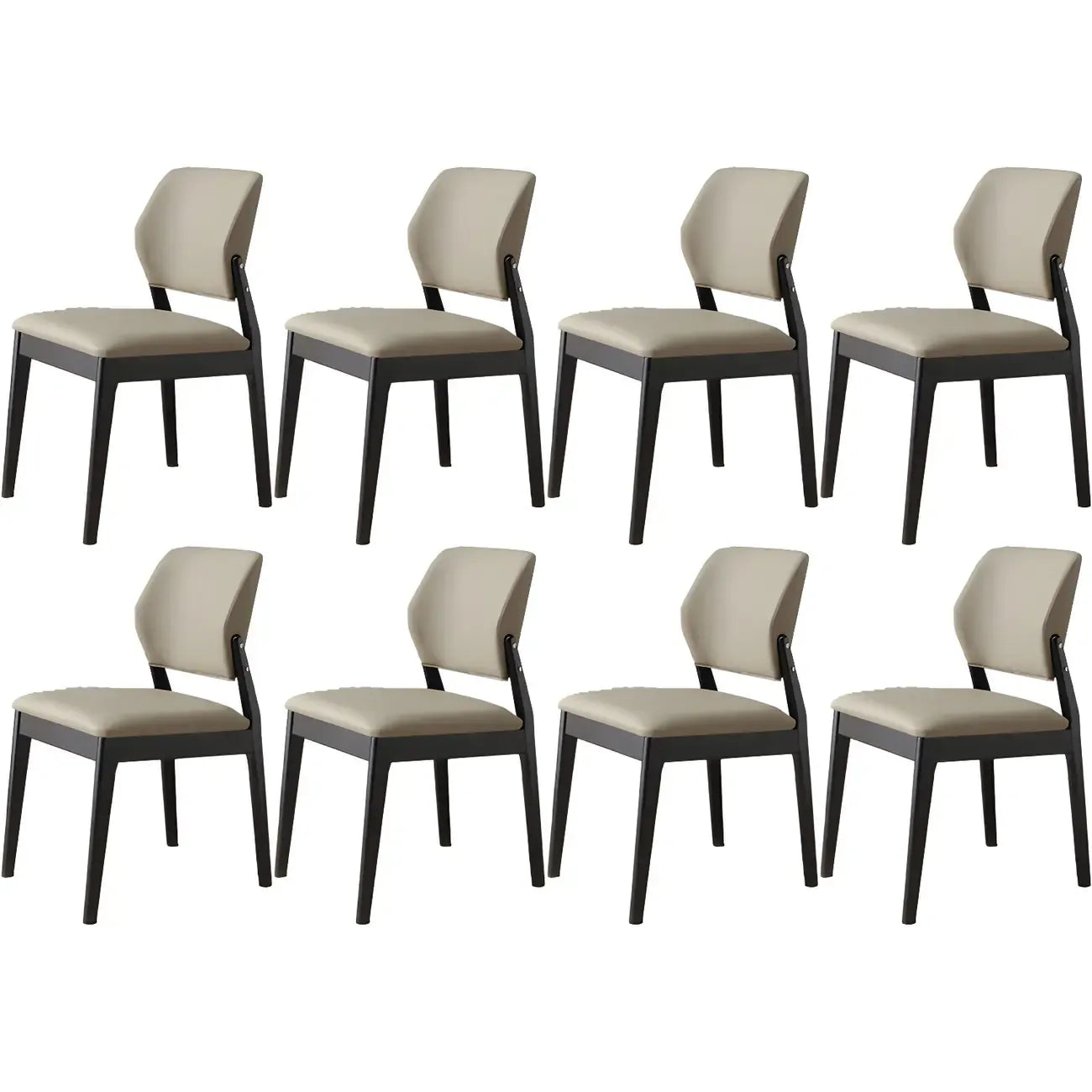 Modern Wood Faux Leather Beige Low Back Dining Chair