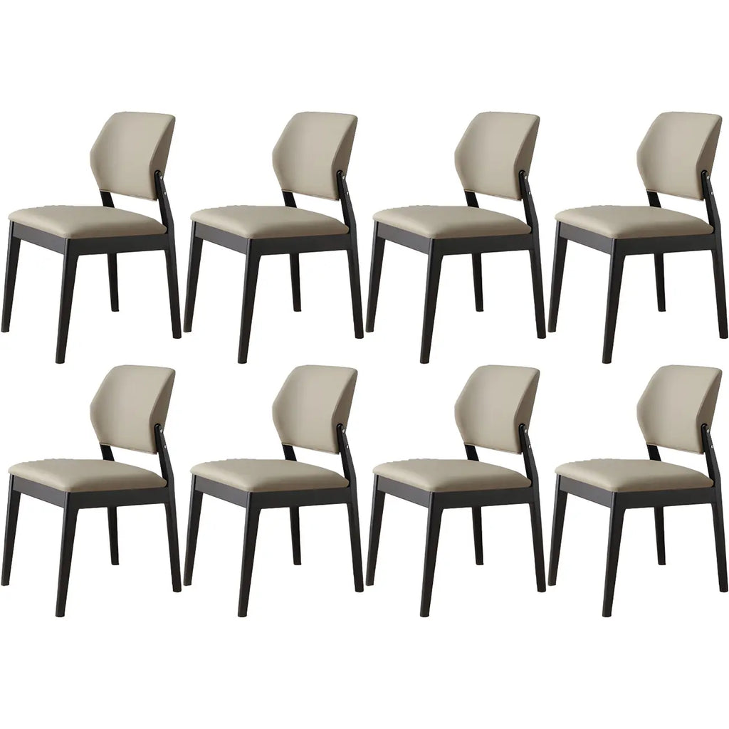 Modern Wood Faux Leather Beige Low Back Dining Chair