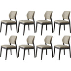 Modern Wood Faux Leather Beige Low Back Dining Chair