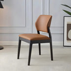 Modern Wood Faux Leather Beige Low Back Dining Chair