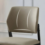 Modern Wood Faux Leather Beige Low Back Dining Chair