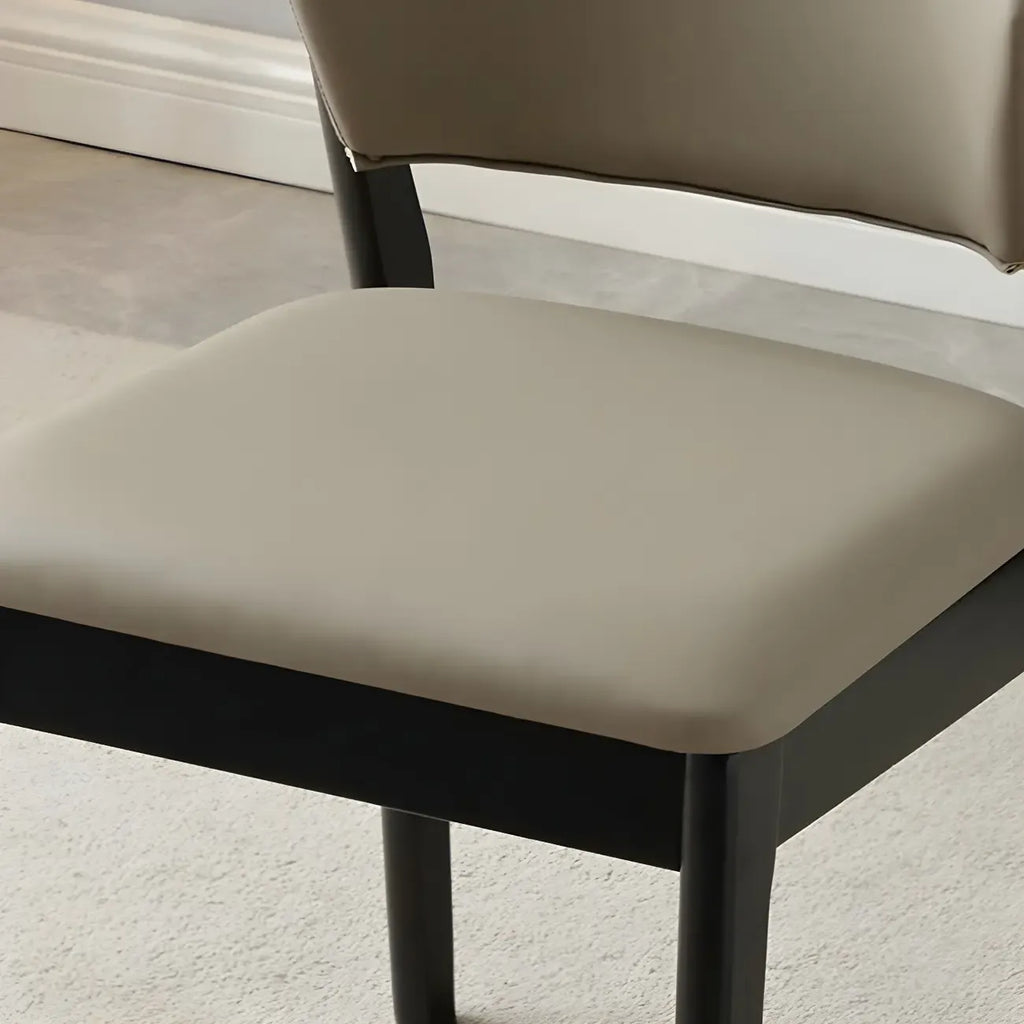 Modern Wood Faux Leather Beige Low Back Dining Chair