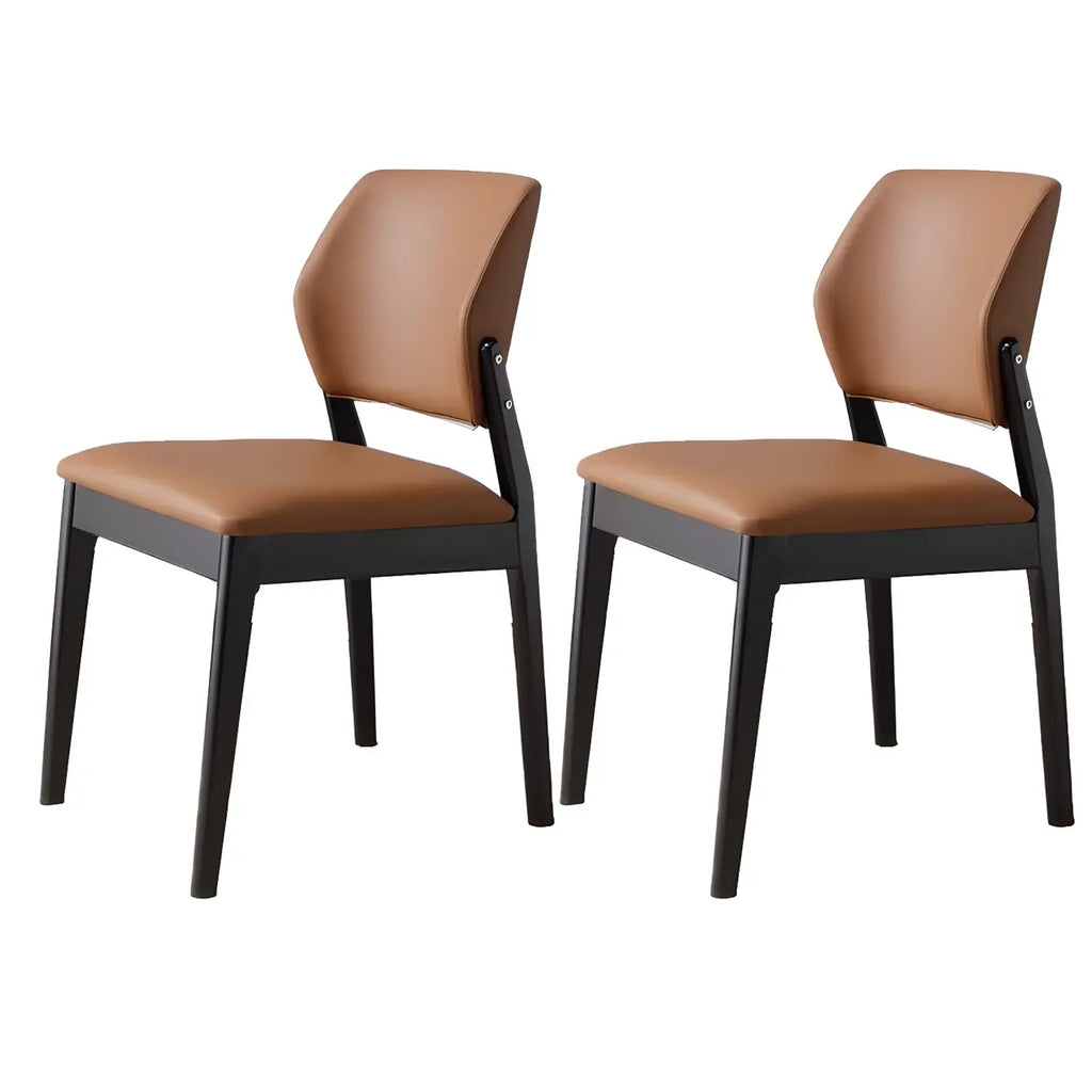 Modern Wood Faux Leather Beige Low Back Dining Chair
