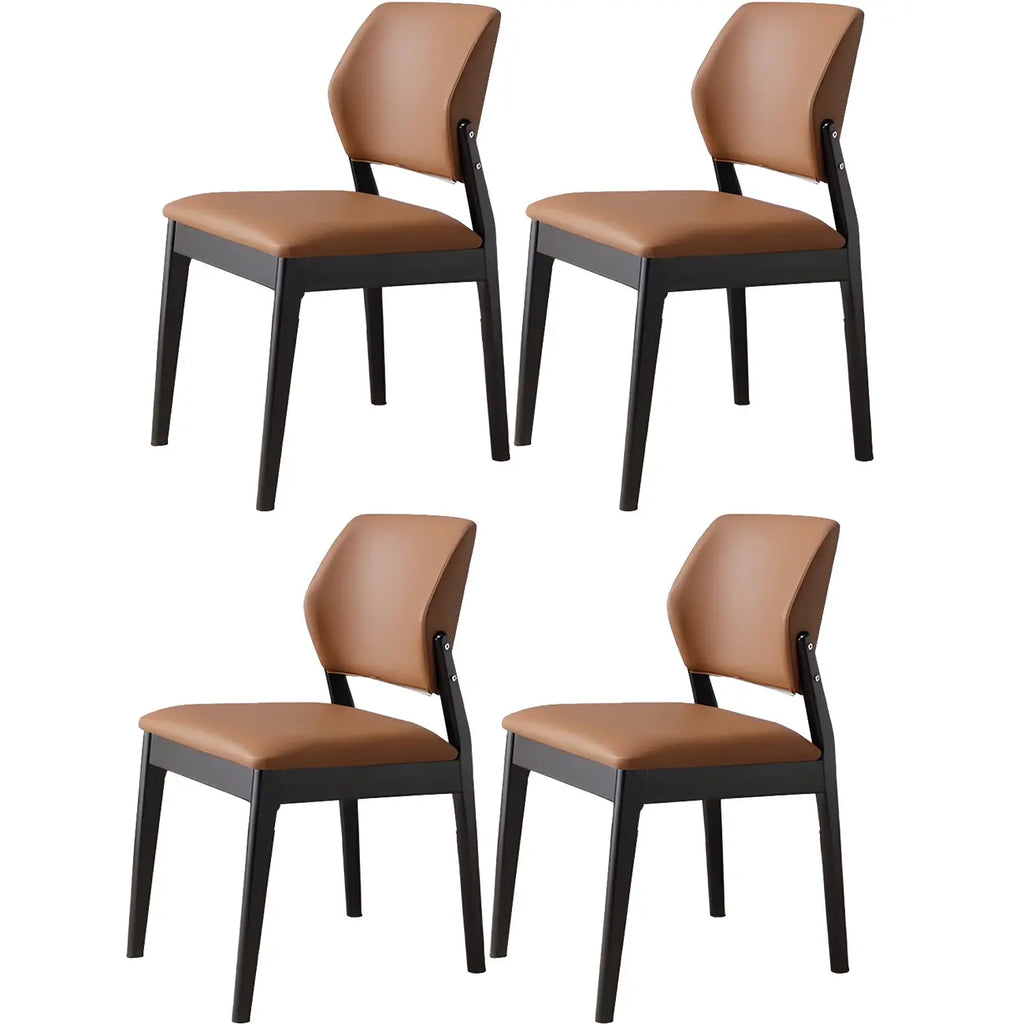 Modern Wood Faux Leather Beige Low Back Dining Chair