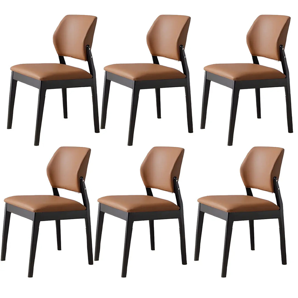 Modern Wood Faux Leather Beige Low Back Dining Chair
