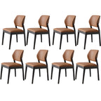 Modern Wood Faux Leather Beige Low Back Dining Chair
