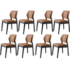 Modern Wood Faux Leather Beige Low Back Dining Chair