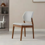 Modern Wood Faux Leather Beige Low Back Dining Chair