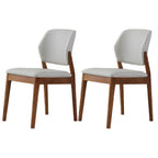 Modern Wood Faux Leather Beige Low Back Dining Chair