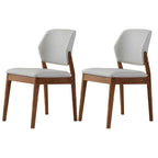 Modern Wood Faux Leather Beige Low Back Dining Chair