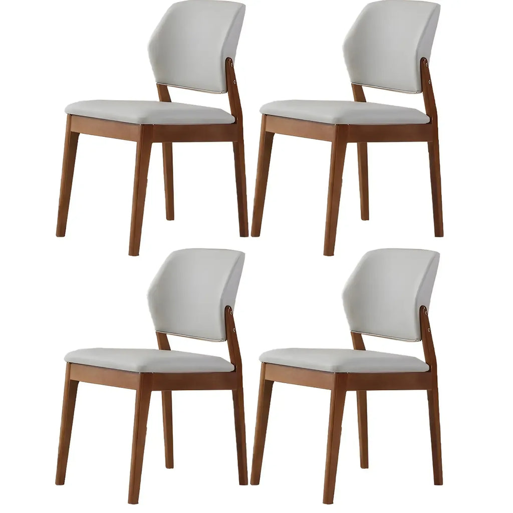 Modern Wood Faux Leather Beige Low Back Dining Chair