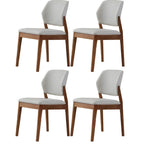 Modern Wood Faux Leather Beige Low Back Dining Chair