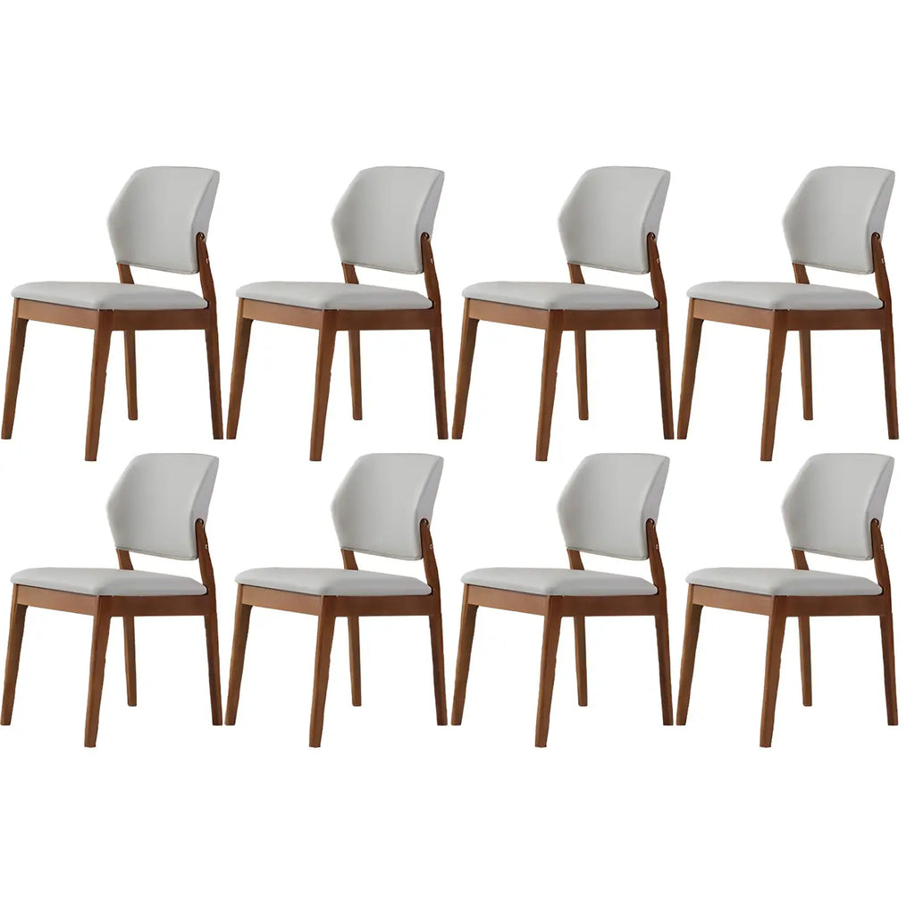 Modern Wood Faux Leather Beige Low Back Dining Chair